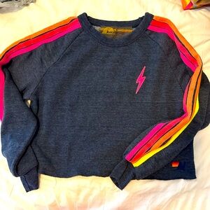 Aviator Nation Bolt Embroidery Classic Cropped Crew Sweatshirt Size Small